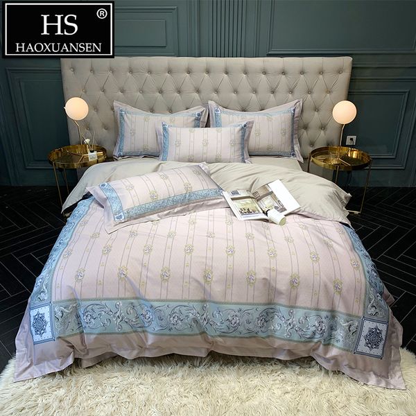 

egyptian cotton european 4pcs bedding set stripe floral medallion digital print 100s bed linen set  king size adult bed