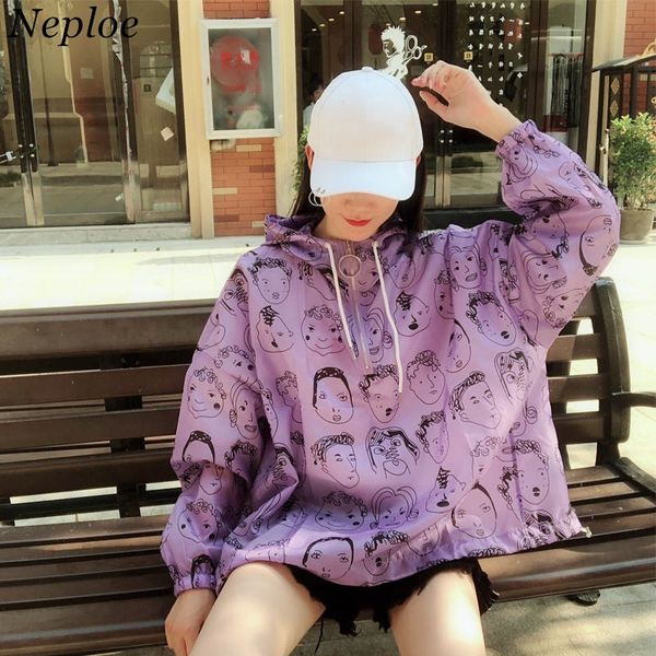 

neploe character print jacket coat female casual half zipper hooded jackets women 2019 spring summer sun protection outwear38222, Black;brown