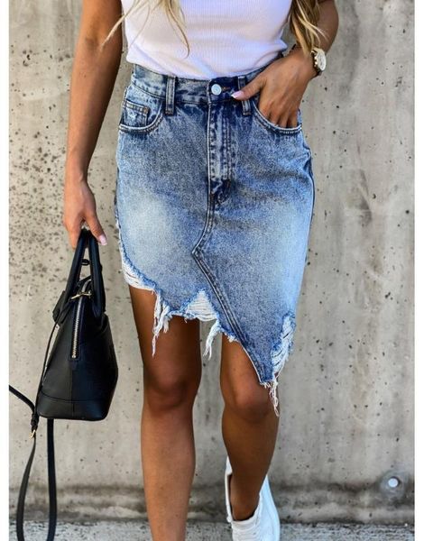 

casual high waist tassel cool pencil denim skirts women 2020 new summer vintage hole ripped pockets all-matched jeans skirt, Black