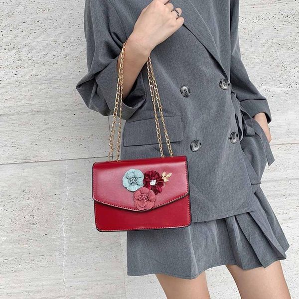 

simulation flower cross body bag for women 2019 leather flap cover shoulder bag retro messenger new leather handbags #15