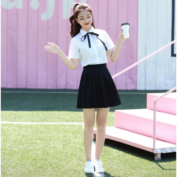 

japanese style anime college school uniform korea girl women's skirt studen dress jk pleated shirt fashion cosplay costume, White