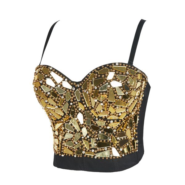 

2019 women's gold sequin rhinestone cropped glitter bustier tank for rave festival ballroom camis, White