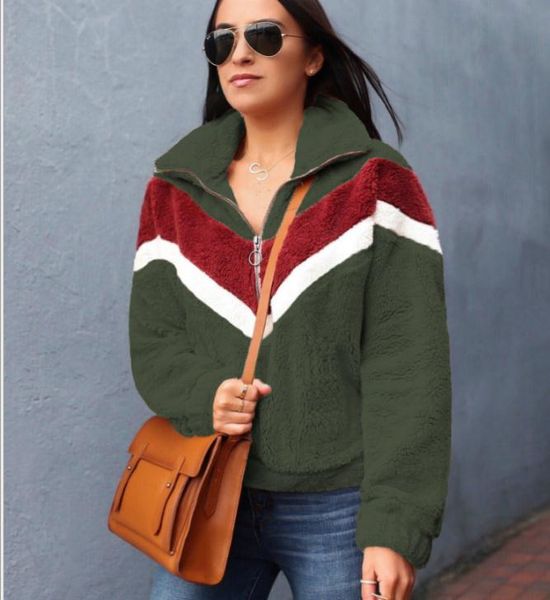 

женские толстовки кофты военный зеленый флокирование перемычка дизайнер лацкан утолщение мода карман молния кардиган женская куртка плюшевые, Black