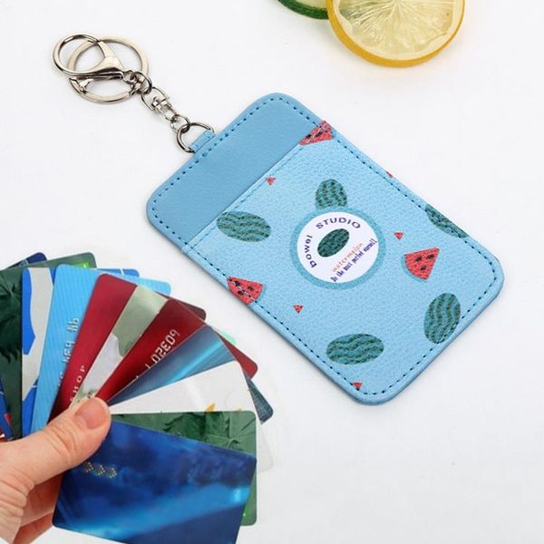 

pu leather id name bank credit travel bus keychain 1-slot card holder case
