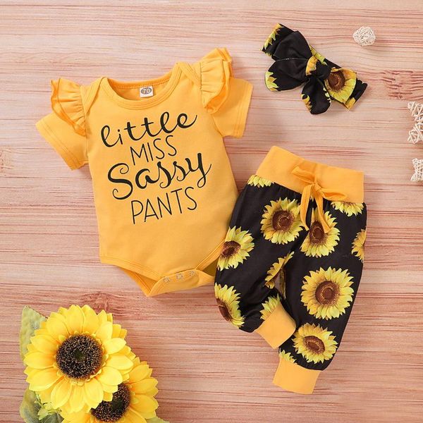 

sunflower baby girls clothes set letter print kids clothing for girl 2020 summer short sleeve baby outfits for newborn girls d30, White