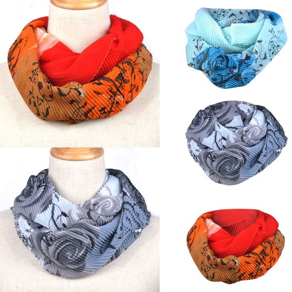 

scarf for ladies silk satin scarf elegant wraps floral print women soft chiffon print convertible infinity loop scarves, Blue;gray