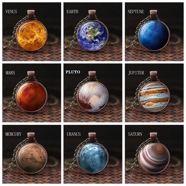 

charming nebula necklace solar system planet mercury mars saturn uranus neptune earth moon pendant dome glass necklaces, Silver