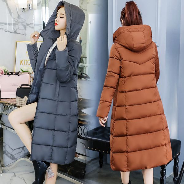 

women winter thick cotton coat ladies parkas long down cotton padded women plus size thickening slim solid color jacket mz3216, Black