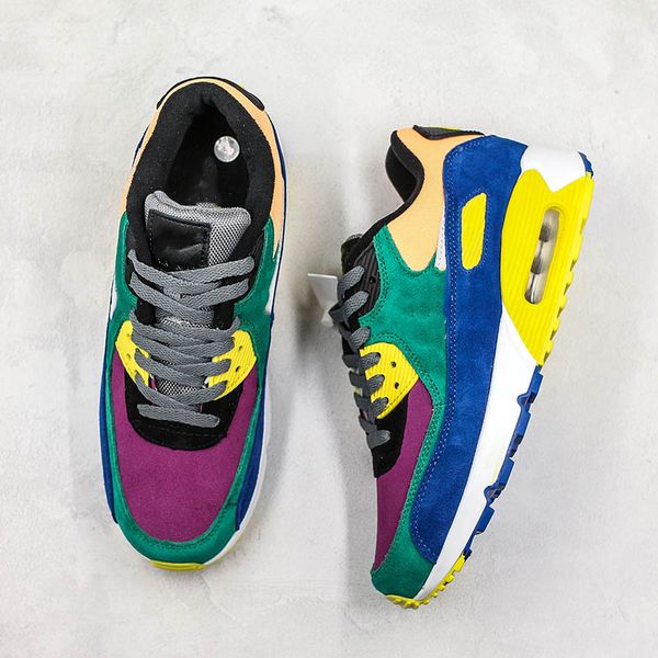 

90 rainbow splicing new arrivals running shoes 90 viotech suede leather blue black yellow green red casual mens women with box
