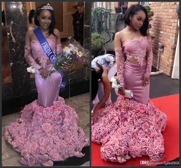 

new african pink prom dresses strapless rose flowers appliques two pieces evening gowns mermaid party dresses vestidos de novia aw316, Black