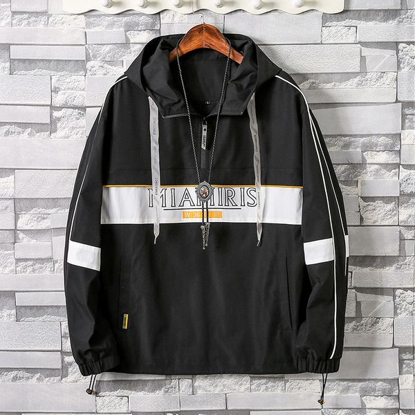 

men's wear new style jacket 2019 spring and autumn boy's hip hop trend pullover jacket trendy letters printed hooded coat, Black;brown