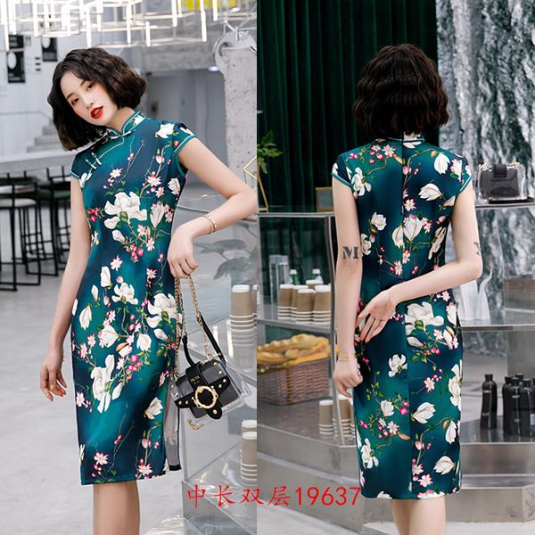 

cheongsam chinese women's elegant short lady mandarin collar qipao dress clothing size -xxxxl, Red