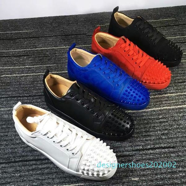 

new 2019 designer sneakers red bottom shoe low suede spike luxury shoes for men and women shoes party wedding crystal leather sneakers d02, Black
