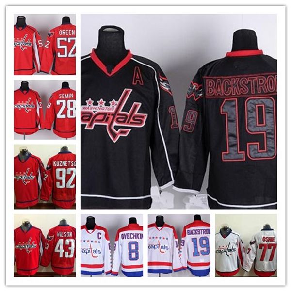 

8 alex ovechkin jersey mens washington capitals 19 nicklas backstrom 28 paul carey 52 mike green 70 braden holtby 77 t.j. oshie, Black;red