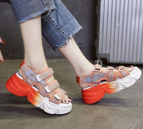 

women platform sandals mesh breathable shoes summer sandals women casual peep toe ladies shoes, Black