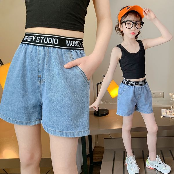 

girls' denim shorts panty panty shorts summer clothes 2020 girls' all-match outer wear thin medium and large children's pants, Blue
