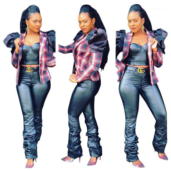 

printed blazers fashion designer lapel neck women coat casual panelled ladies clothing autumn womens plaid, White;black