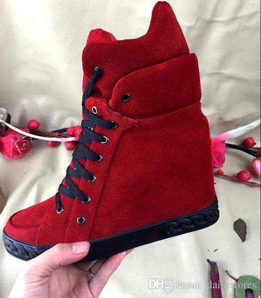 

golden chain women suede leather wedge high casual shoes hidden lace up platform ankle booties winter autumn woman shoes