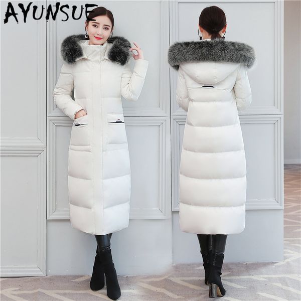 

ayunsue winter coat female women's duck down jacket + real fur hooded 2019 korean ladies warm fashion long coats hiver 20181, Black