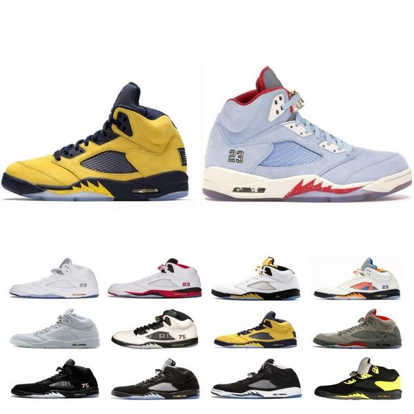 

High Quality Michigan Inspire Trophy Room 5s Ice Blue Men Basketball Shoes 5 Laney Yellow Bred Red Suede Metallic Black Sports Sneakers