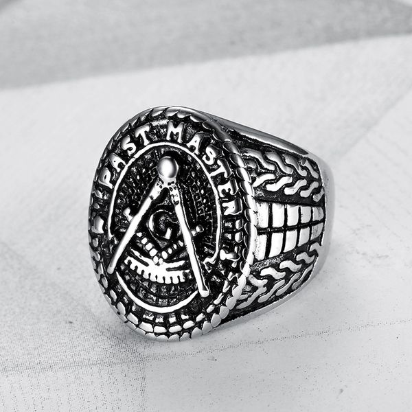 

men ring stainless steel past master take control of the ship punk masonic finger rings for male biker fashion jewelry, Slivery;golden