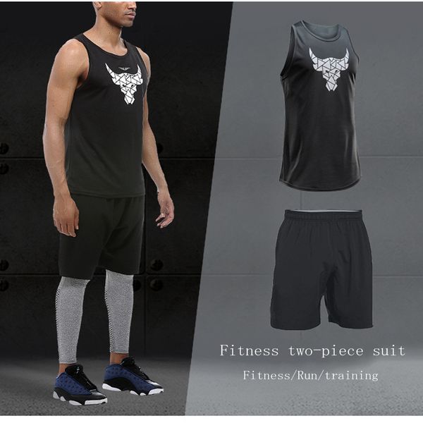 

2019 men's sleeveless shirt sport fitness sleeveless vest casual slim fit cotton t-shirt workouts, Black;red