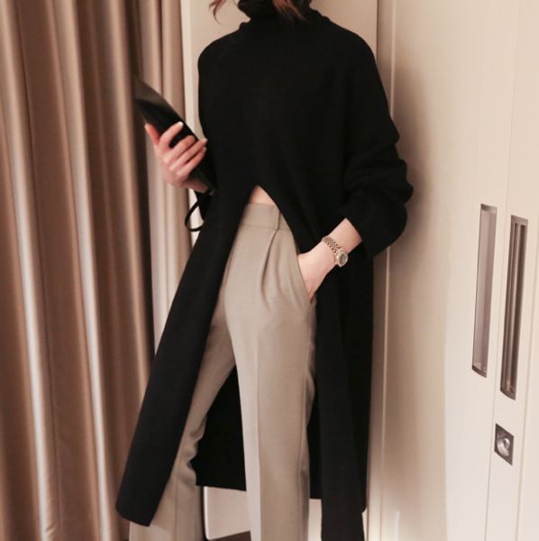 

new warm vestidos sweater women autumn winter long sweater knitted dresses loose maxi over size lady bodycon robe dresses, White;black