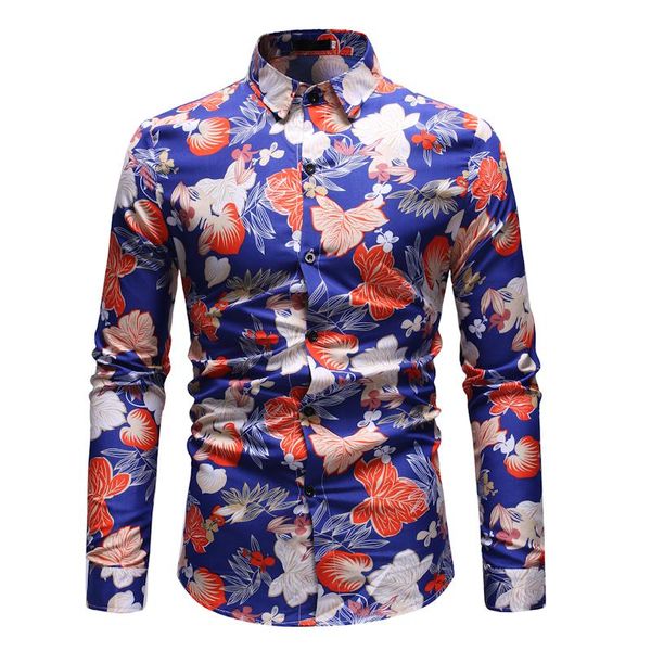 

long sleeve blouse men casual dress fashion hawaiian shirt mens clothing slim fit men shirt black blue new arrival, White;black