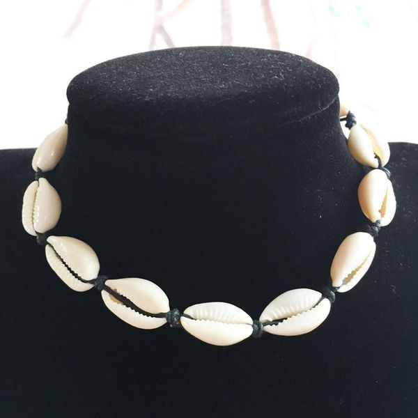 

women's natural shell choker necklace, handmade cowrie shell boho beach jewelry for women girls 2 colour select, Golden;silver