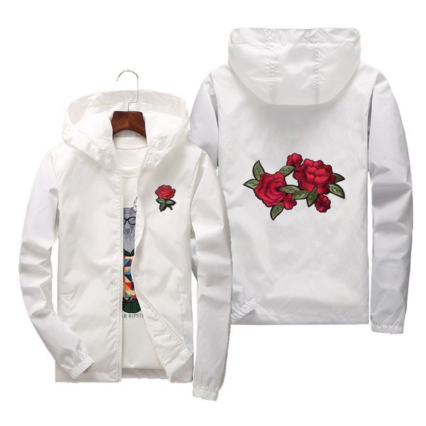 

men women hooded jackets summer basic jackets coats embroidery rose causal windbreaker bomber men jacket plus size 7xl, Black;brown