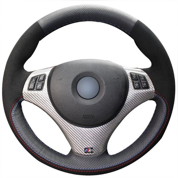 

for bmw e90/320i/325i black genuine leather black suede car steering wheel cover