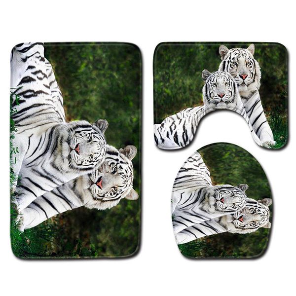 

modern 3d tiger 3pcs bath mat set bathroom toilet shower room rug carpets memory foam flannel bathroom bath mat sets