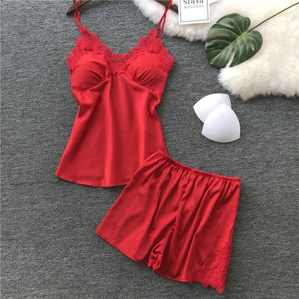 

womens' satin sling solid sleepwear lingerie lace sleeveless nightdress underwear pajamas set summer s-xxl 2019, Black;red