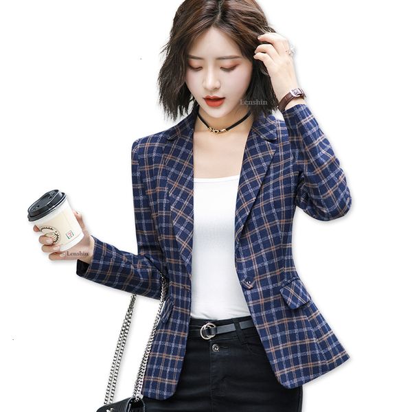 

soft blazer and comfortable plaid jacket with pocket office casual style women wear single button coat, White;black
