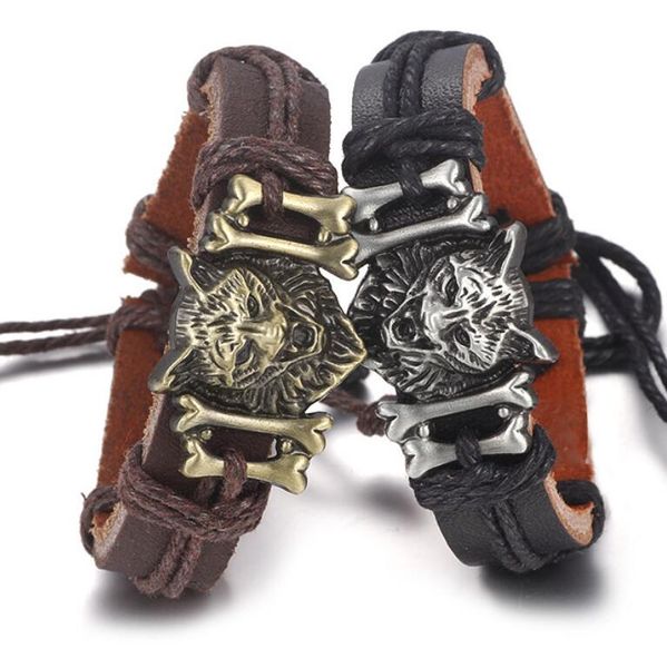

jewelry punk wolf bracelets pu leather wolf head bangles for men fashion of shipping, Black