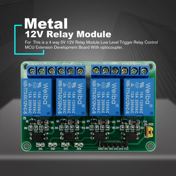 

4 way 5v 12v relay module low level trigger relay control mcu extension development board with optocoupler