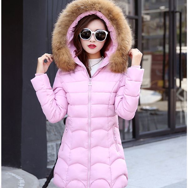

women's down coat 2018 new winter fur collar long section thick hooded down jacket large size cotton women slim winter warm coat, Black
