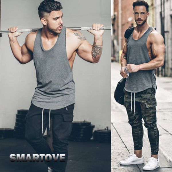 

new fashion men muscle bodybuilding tank sleeveless solid shirt gym singlet fitness sport vest, White;black