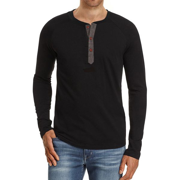 

мужская повседневная slim fit передняя кнопка placket basic с длинным рукавом henley футболки хлопчатобумажные рубашки мягкий удобный цвет п, White;black