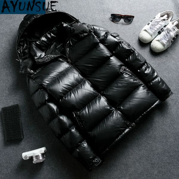 

ayunsue men's 90% white duck down jacket hooded winter jacket for men thick short puffer coat man parka casaco masculino kj758, Black