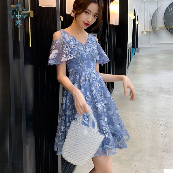 

curly banquet evening dress female 2019 simple and generous fashion ladies froral print party dress v-neck slim short, White;black