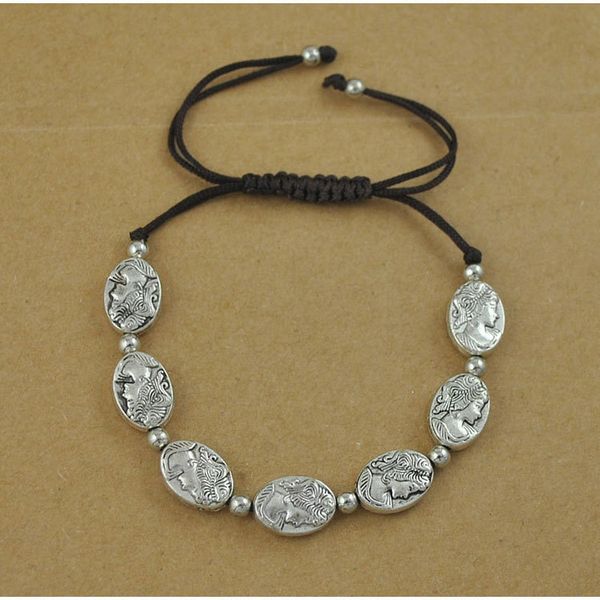 

national style beauty head relief bracelet special hand woven rope bracelet, Black