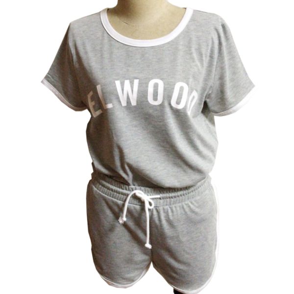 

2019 Fashion Letter Print Round Neck Short Sleeve Casual T-shirt With Short pants grey women suit S-XL 8322