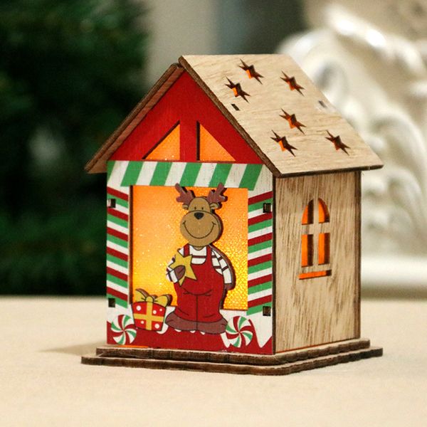 

gift handcraft with candle light deer christmas tree wooden house portable durable kids hanging led diy decoration