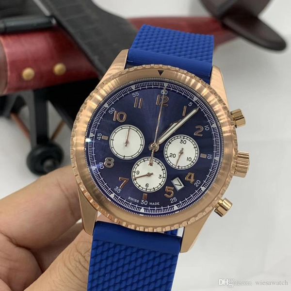 

gold stainless steel case blue dial 1884 b-ling series quartz mens watches 46mm watch with logo on the dial, Slivery;brown