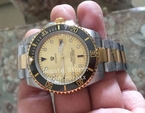 

mens mechanical movement 2813 watch men champagne index dial ceramic superlative date 116613 sub gold steel sport dive perpetual watches, Slivery;brown