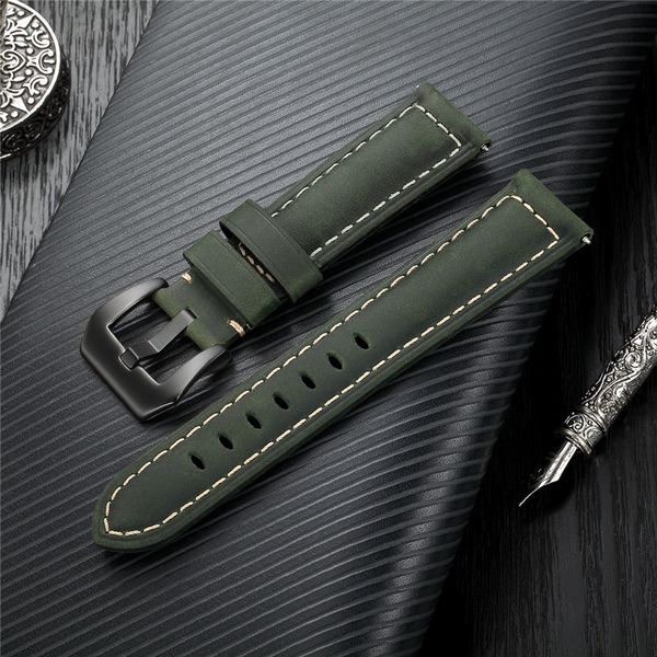 

handmade 4 colors vintage watchband genuine leather crazy horse strap 20mm 22mm 24mm 26mm stainless steel buckle watchbands, Black;brown