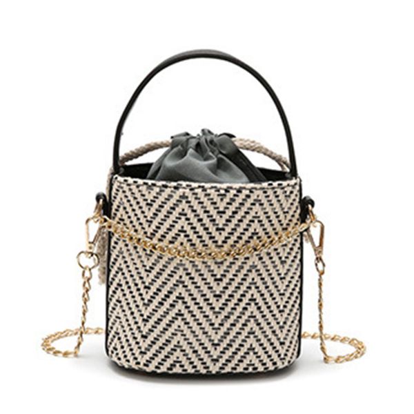 

1pcs women straw woven handbag vintage chain large capacity messenger bag fa$3