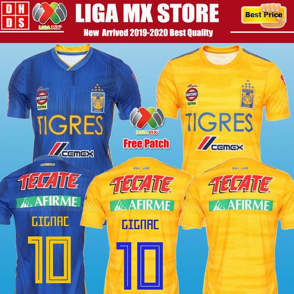 

2019 2020 NAUL Club Tigres Soccer Jersey 19 20 Home Yellow Away Blue Jerseys Camiseta de Foot 7 Stars GIGNAC Vargas Football Shirts Maillot