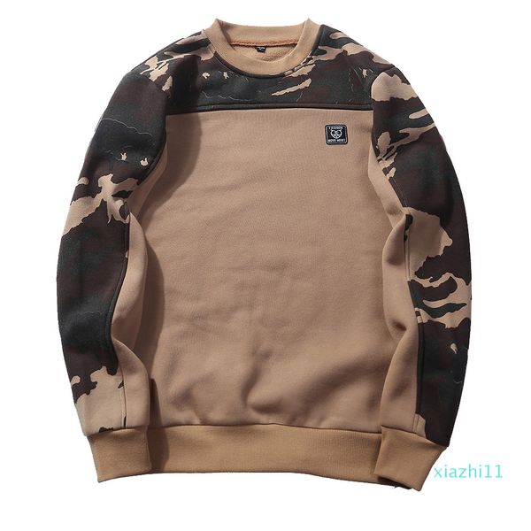 

fashion-round neck new winter men's large size men's casual camouflage fleece pullover sweater, Black